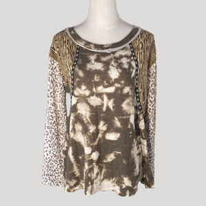 Clearance! BUCKETLIST Scoop Knock Patchwork Patterned Long Sleeve Top Size M